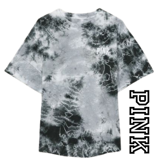 VICTORIA'S SECRET PINK- Grey Oasis Tie Dye Varsity Short Sleeve - Medium- Unisex - Picture 4 of 9